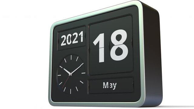 May 18 date on the flip clock calendar, 3d animation