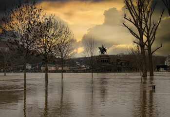 Hochwasser am Deutschen Eck, Koblenz (Rhein und Mosel)