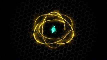 Colorful blazing ring fire fiery atom sphere circle magic shiny rotation loop around the core on a black background