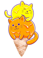 Cute cats ice cream illustration with flat design style.