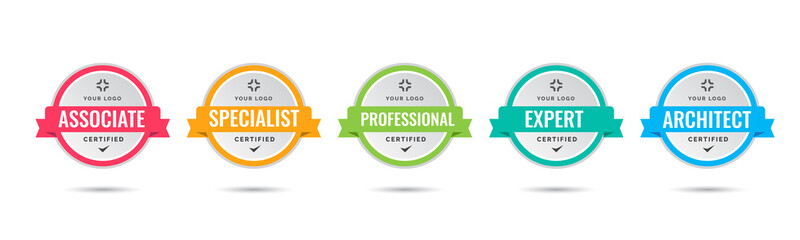 Certified badge logo design for company training badge certificates to determine based on criteria. Set bundle certify with colorful ribbon vector illustration. - obrazy, fototapety, plakaty
