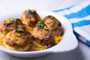 Stuffed eggs with iberico ham and cheese