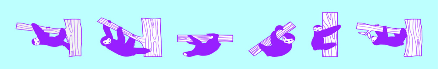 set of sloth animals cartoon icon design template with various models. vector illustration isolated on blue background