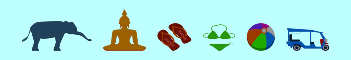 set of bangkok symbol cartoon icon design template with various models. vector illustration isolated on blue background