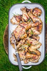 Hot and spicy grilled chicken with spices ready to eat