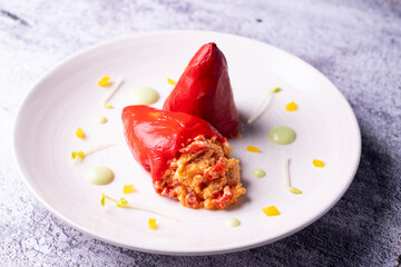 Pimientos del piquillo filled with bechamel and codfish.
