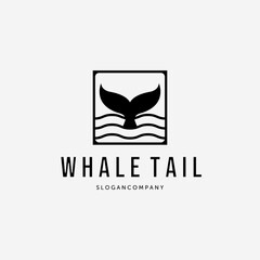 Humpback Whale Tail Logo Vector Vintage, Design and Illustration of Deep Ocean Water with Mermaid