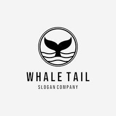 Whale Tail in Ocean Deep Logo Vector, Design and Illustration of Humpback Whale, Marine Wildlife for Fish