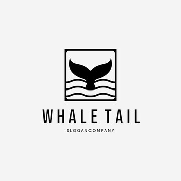 Humpback Whale Tail Logo Vector Vintage, Design and Illustration of Deep Ocean Water with Mermaid