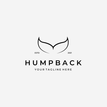 Minimalist Line Art of Whale Tail Logo Vector, Design and Illustration of Humpback Whale, Under Water Concept in Pacific Ocean