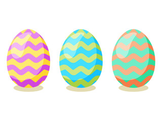 Happy Easter card. Set of cute Easter eggs with different texture on a white background.  Vector isolated Illustration. 
