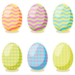 Happy Easter card. Set of cute Easter eggs with different texture on a white background.  Vector isolated Illustration. 