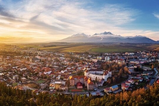 The town of Kezmarok in the evening light with beautiful clouds