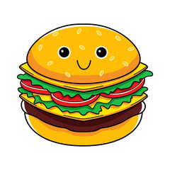 Cute burger character illustration with flat design style.
