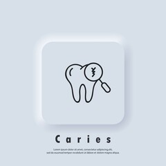 Cracked tooth icon. Dental and medicine. Caring for teeth, broken teeth and cavities. Vector. Neumorphic UI UX white user interface web button. Neumorphism