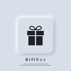 Gift box icon. Party and celebration concept. Surprise and birthday items, gift, present, ribbon, small and big boxes. Vector. Neumorphic UI UX white user interface web button. Neumorphism