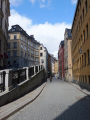 Fototapeta na wymiar Walk through the streets of the old town of Stockholm, Sweden. Scandinavian travel. Euro-trip. 