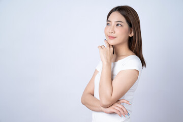 Obraz premium Asian beauty woman isolated on white background, Natural make up, Skincare and wellness.
