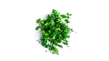 Fresh herbs-parsley, dill, onion isolated on a white background.