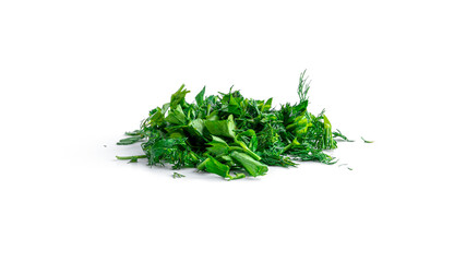 Fresh herbs-parsley, dill, onion isolated on a white background.