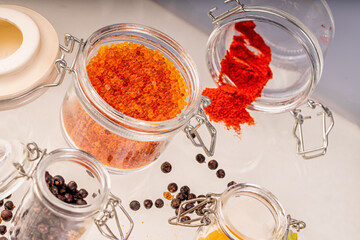 colorful spices in a glass jar