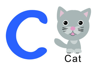 animal alphabet, cat with a letter C vector illustration