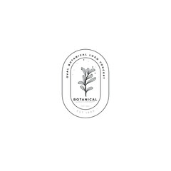 Vintage style badge hand drawn botanical minimal line art logo