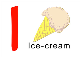English letter I and hand drawn ice cream cone