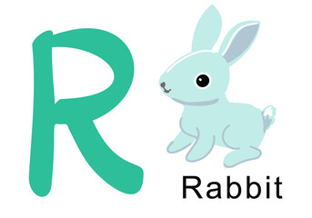 Letter R, animal alphabet rabbit, easter