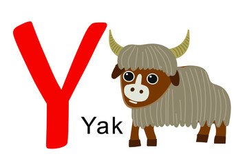 English letter Y, the first letter in the word Yak. Vector letter Y, slide presentation, google slide, power point, horns vector, animal vector, hand drawn bizon, letter flashcard vector © Unique Creative Arts