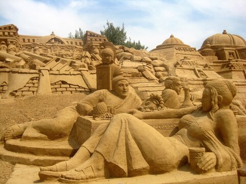 The Sand City. International Sand Sculpture Festival FIESA at the Pera village. The world biggest sand sculptures. Pera, Algarve, Portugal - September 10 2009