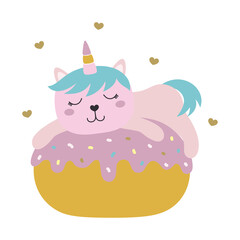 cute card with funny unicorn cat on white