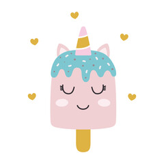 cute card with unicorn ice cream on white © StockVector