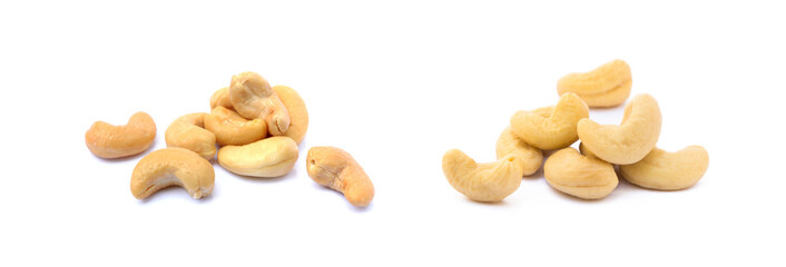 Roasted salted cashews isolated on a white background