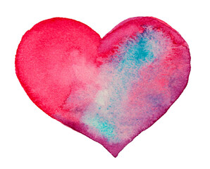 Hand drawn painted lovely watercolor heart, watercolour element for design. Happy valentines Valentine's Day 14th february poster. Can be used for cards, typography, labels. Isolated objects on white