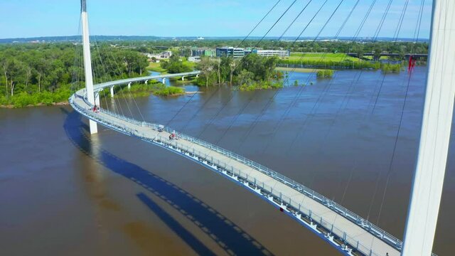 Omaha, Drone View, Bob Kerrey Pedestrian Bridge, Nebraska