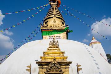 White stupa of Swayambhunath or Monkey Temple in Kathmandu, Nepal