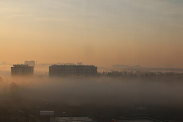 Fototapeta premium fog in the morning at dawn in the city