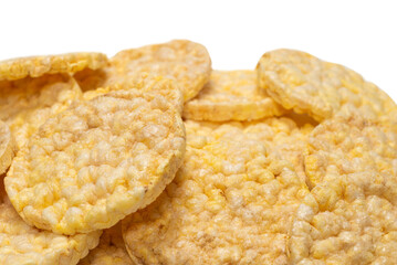 Rice wafers background, top view.