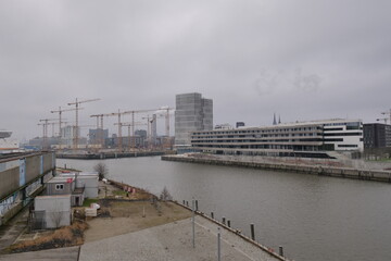Cloudy construction site in Hamburg, Germany