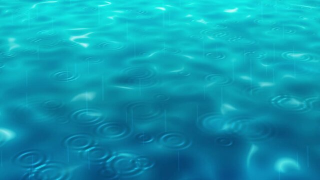 powierzchnia wody i padający deszcz, falująca woda, animacja.