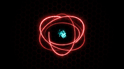 Colorful blazing ring fire fiery atom sphere circle magic shiny rotation loop around the core on a black background