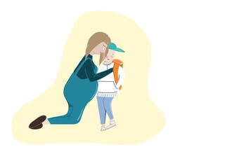 Mom give a support to schoolboy son