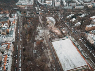 Aerial drone shot of Goerlitzer Park in Kreuzberg, Berlin, Germany
