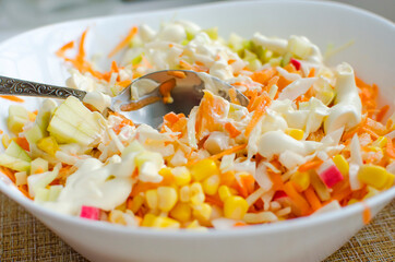 fresh vegetable salad with mayonnaise.