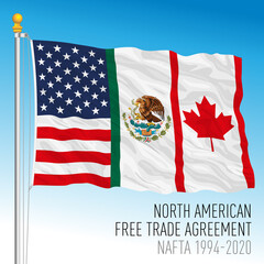NAFTA, North American Free Trade Agreement flag, USA, Mexico, Canada, vector illustration