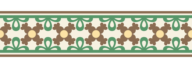 Border line seamless background. Decorative design seamless ornamental mosaic border pattern. Islamic, indian, arabic motifs. Abstract flower. Vector illustration
