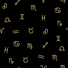 seamless texture of different gold zodiac signs