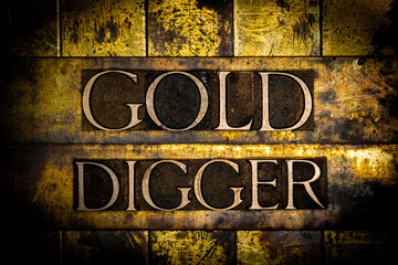 Gold Digger text on vintage textured grunge copper and gold background