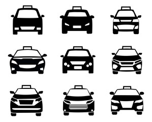 Collection of Taxi icons. taxi front view illustration symbol. Cars taxi silhouette. editable. vector